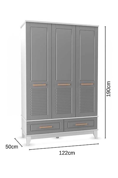 Bergama Gri 3 Kapl 2 ekmeceli Dolap, 122x50cm