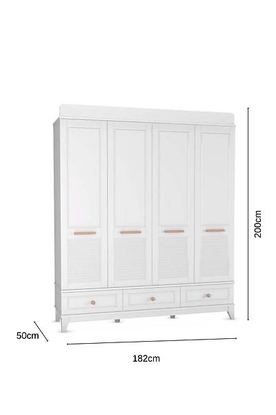 ST103 Bergama Mega Bebek ocuk Odas Takm, Beyaz, 4 Kapl Dolap, ifonyer, Yavrulu Karyola