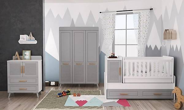 Truva Gri Bebek Odası Takımı Bebek&amp;Çocuk Odaları