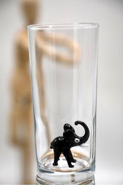 Hayvan Figürlü ( Fil) 6'lı Rakı Bardağı Seti (Opak Siyah)