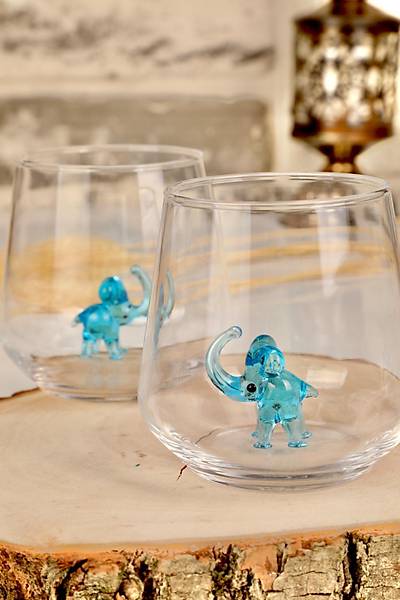 Fil Figürlü 2'li Meşrubat Bardağı Seti (mavi)