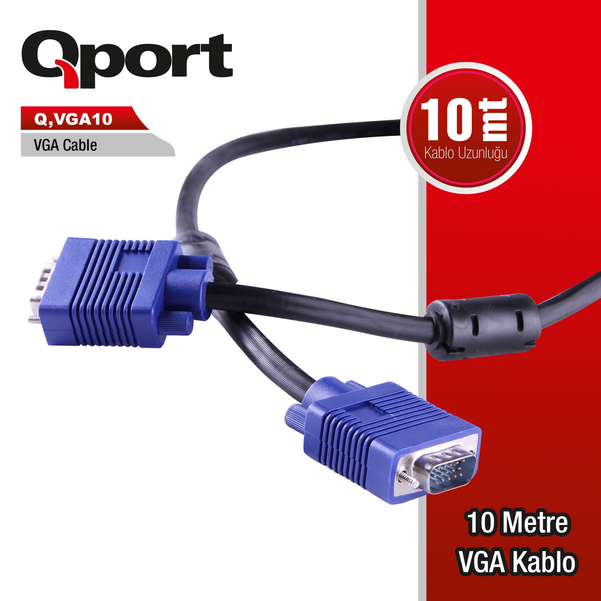 Qport Q-VGA10 10 Mt VGA to VGA Erkek-Erkek Vga Kablosu