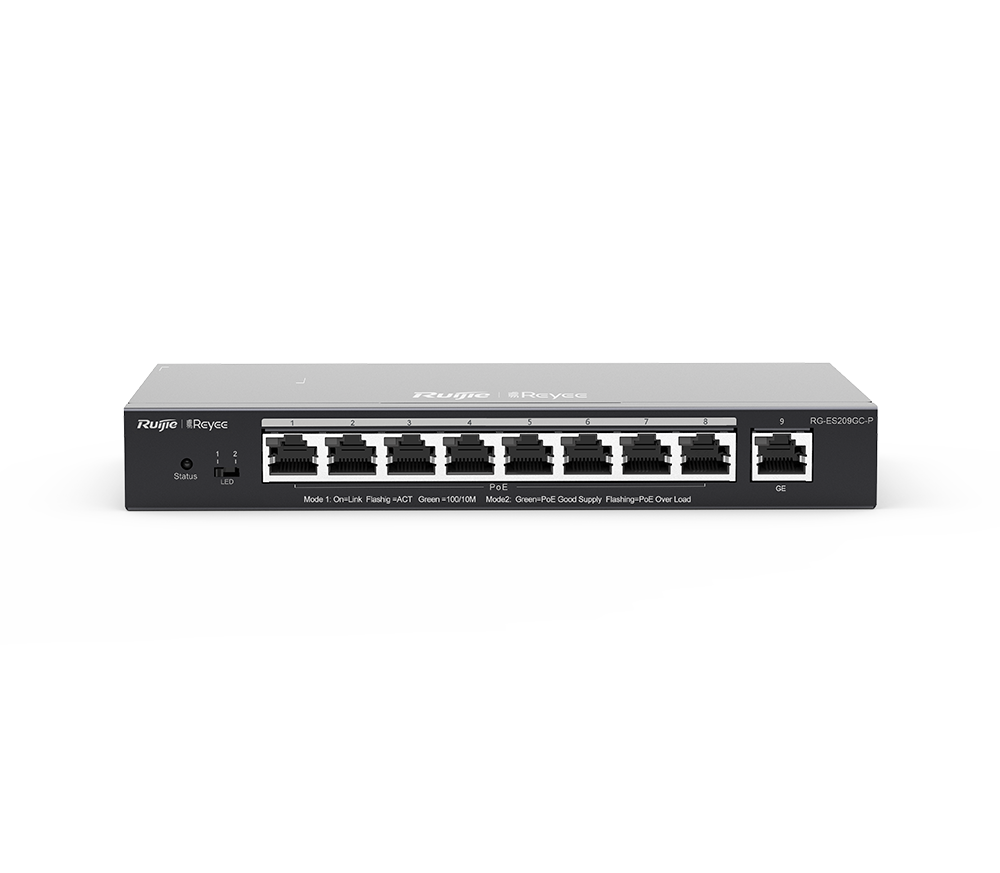 Ruijie RG-ES209GC-P 8 Port Gigabit PoE+ 1 Port Gigabit Uplink Yönetilebilir PoE Switch