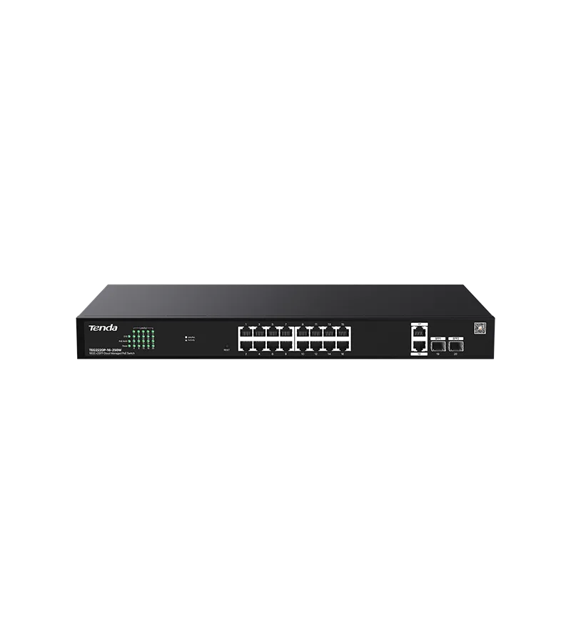 Tenda TEG2220P-16-250W 16 Port Gigabit PoE 2 Port Upğlink 2 Port SFP 250W PoE Switch