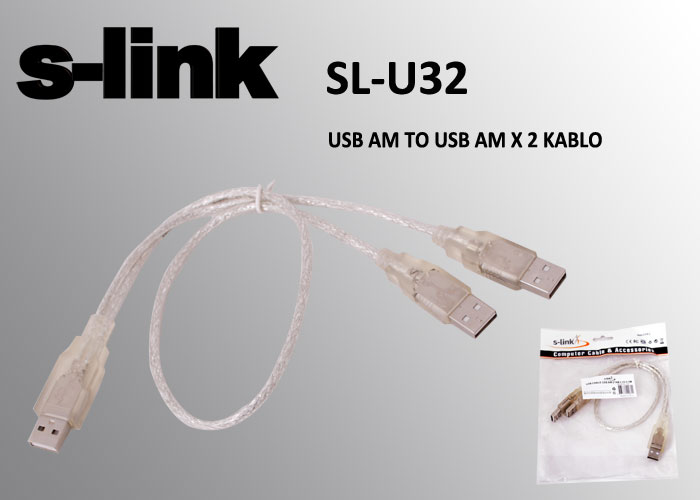 S-Link SL-U32 USB 2.0 to 2x USB 2.0 Erkek Erkek HDD Data Kablosu
