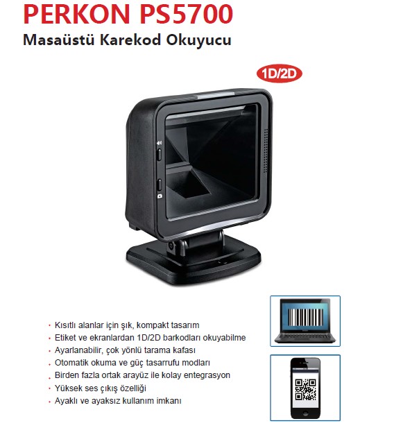 Perkon PS5700 1D 2D USB Karekod Masa Üstü Barkod Okuyucu