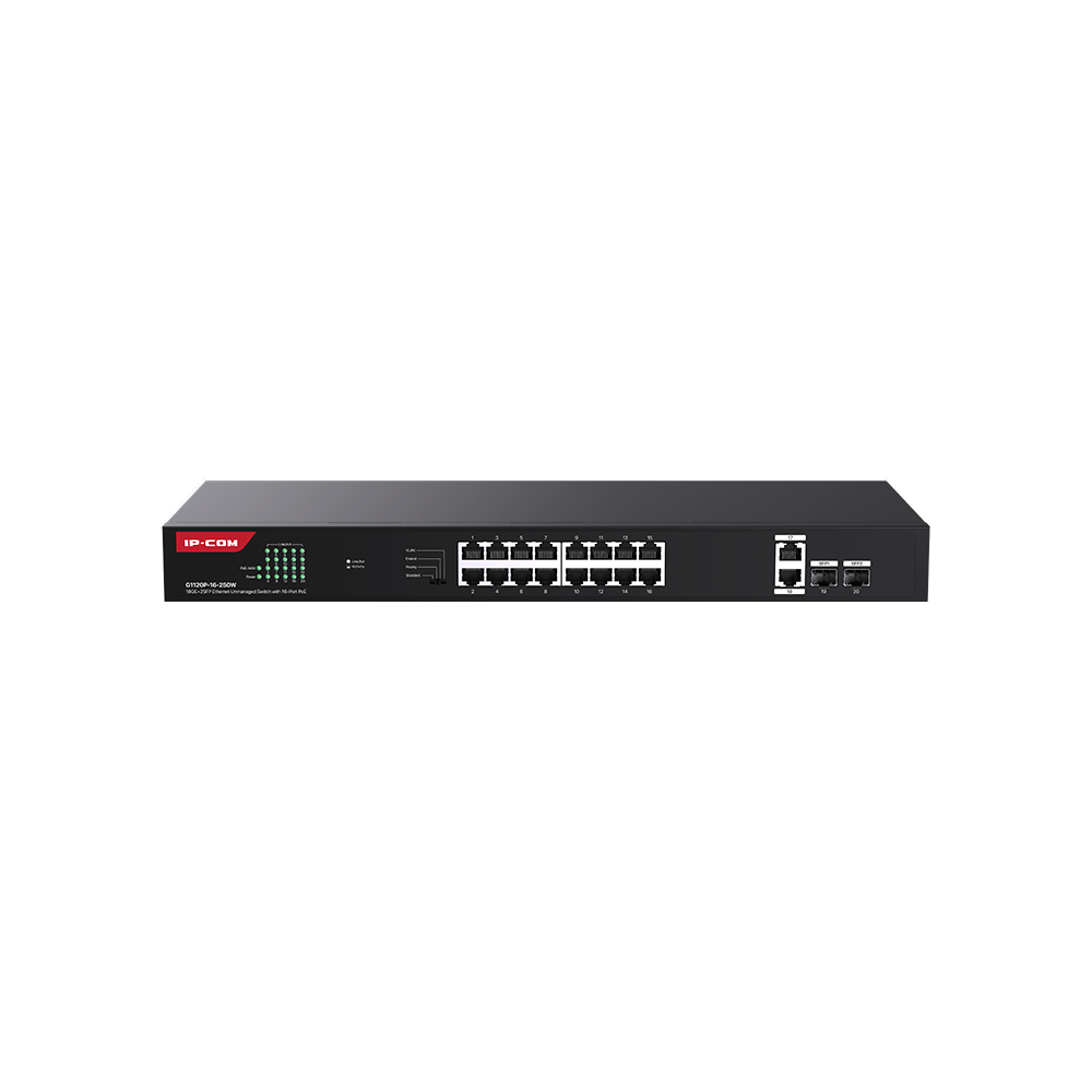 Ip-Com G1120P-16-250W 16 Port Gigabit 2 Port Uplink 2 Port SFP 250W PoE Switch