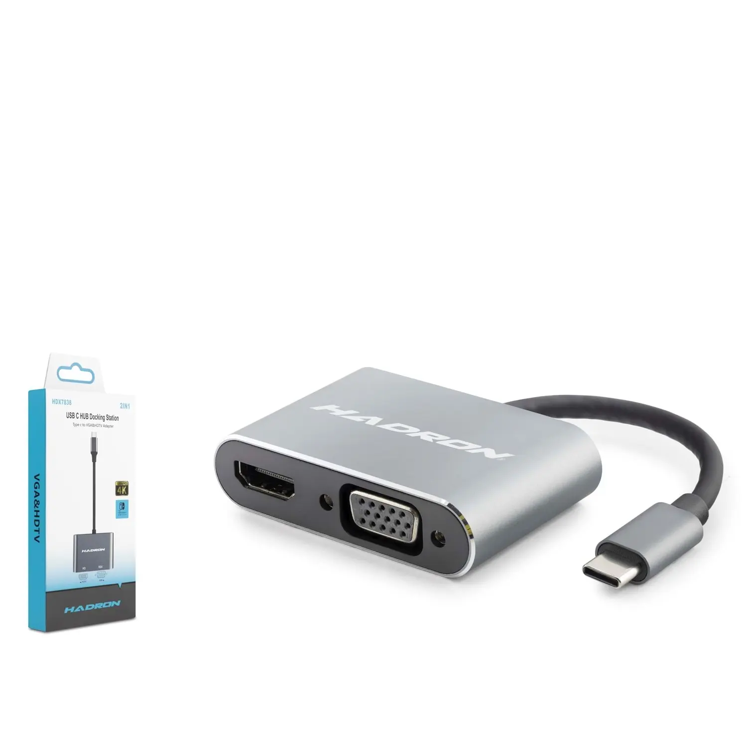 Hadron HDX7838 Usb Tpe C to HDMı 4K 30Hz VGA 2 in 1 Usb Ekran Kartı Adaptörü