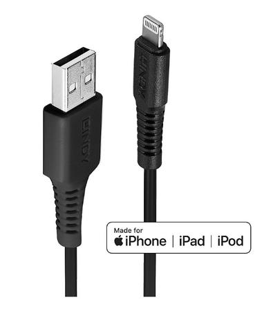 Lindy LIN-31320 1 Mt USB 2.0  to Lightning C89 Erkek-Erkek Siyah Apple Şarj Kablosu
