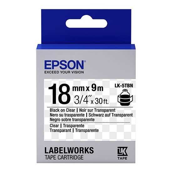Epson LK-5TBN 9Mt 18MM Şeffaf Üzeri Siyah Etiket