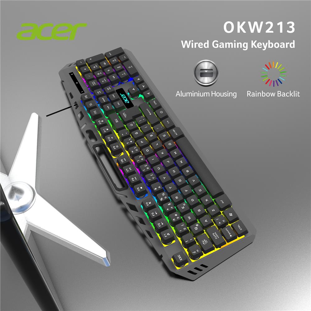 Acer OKW213 USB Q TR Rainbow Siyah Kablolu Oyuncu Klavyesi