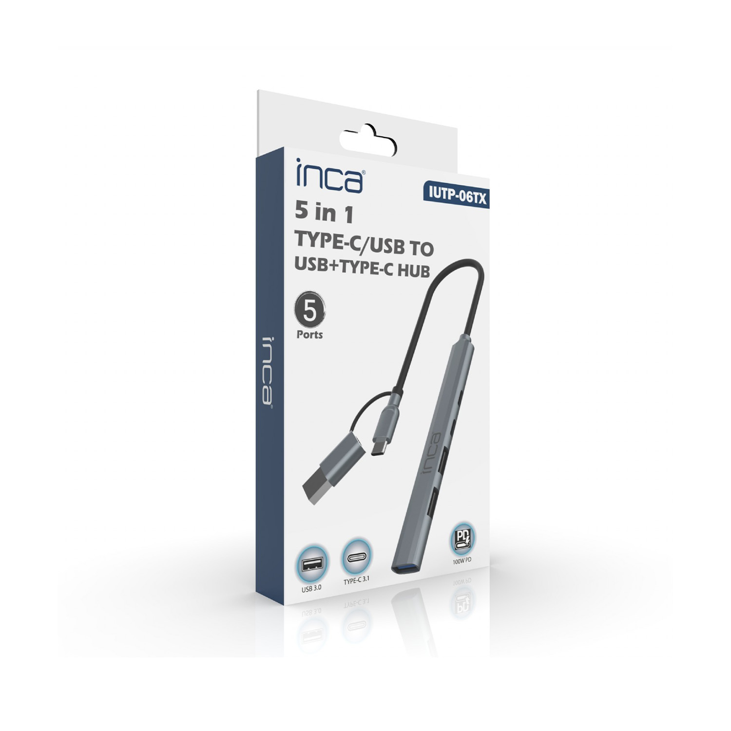 Inca IUTP-06TX USB Type C USB 3.0 to 2 x USB 2.0 2xUSB 3.0 PD 100W 5Gbps Usb Çoklayıcı