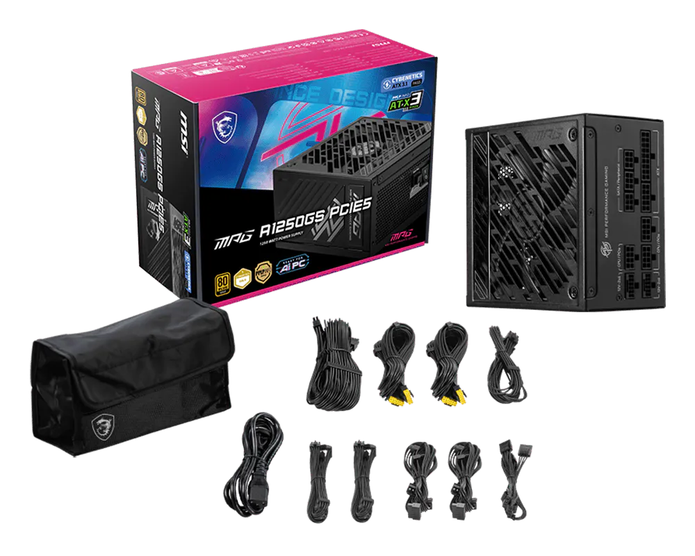 Msi MPG A1250GS PCIE5 1250W 80 Plus Gold 13.5cm Fanlı PCIe 5.1 Full Modüler Power Supply