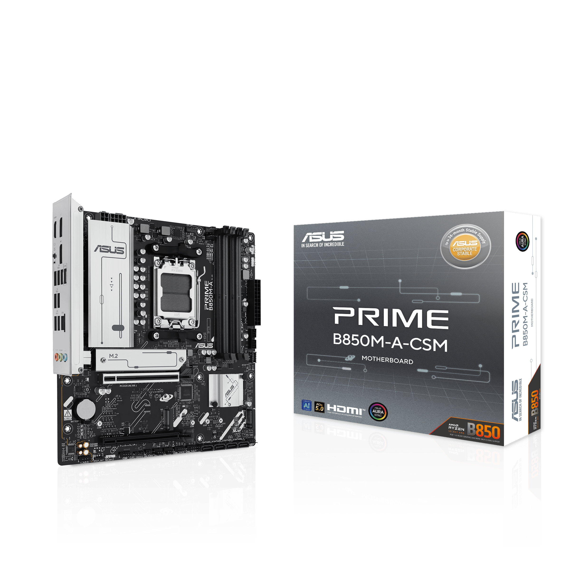 Asus PRIME B850M-A-CSM Sc-AM5 DDR5 8000Mhz 3xM2 2.5Gbit LAN AURA RGB mATX AMD Anakart