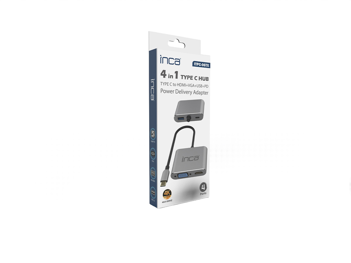 Inca ITPC-06TX USB Type C to HDMI VGA USB  3.0 PD 100W 4K 30Hz USB Ekran Adaptörü