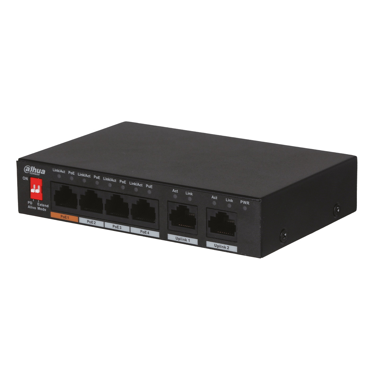 Dahua PFS3006-4ET-60 4 Port 10/100Mbps PoE 2 Port Uplink 60W Plastik Kasa Masasütü PoE Switch