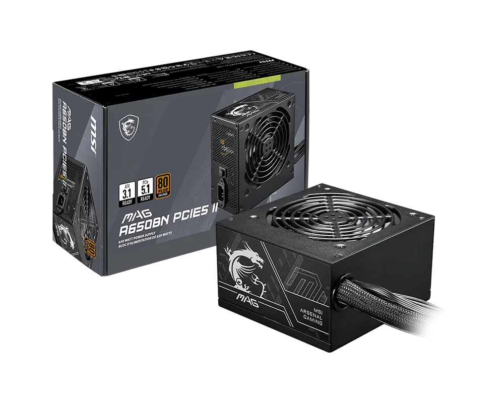 Msi MAG A650BN PCIE5 II 650W 80 Plus Bronze 12cm Fanlı PCIe 5.1 ATX 3.1 Power Supply