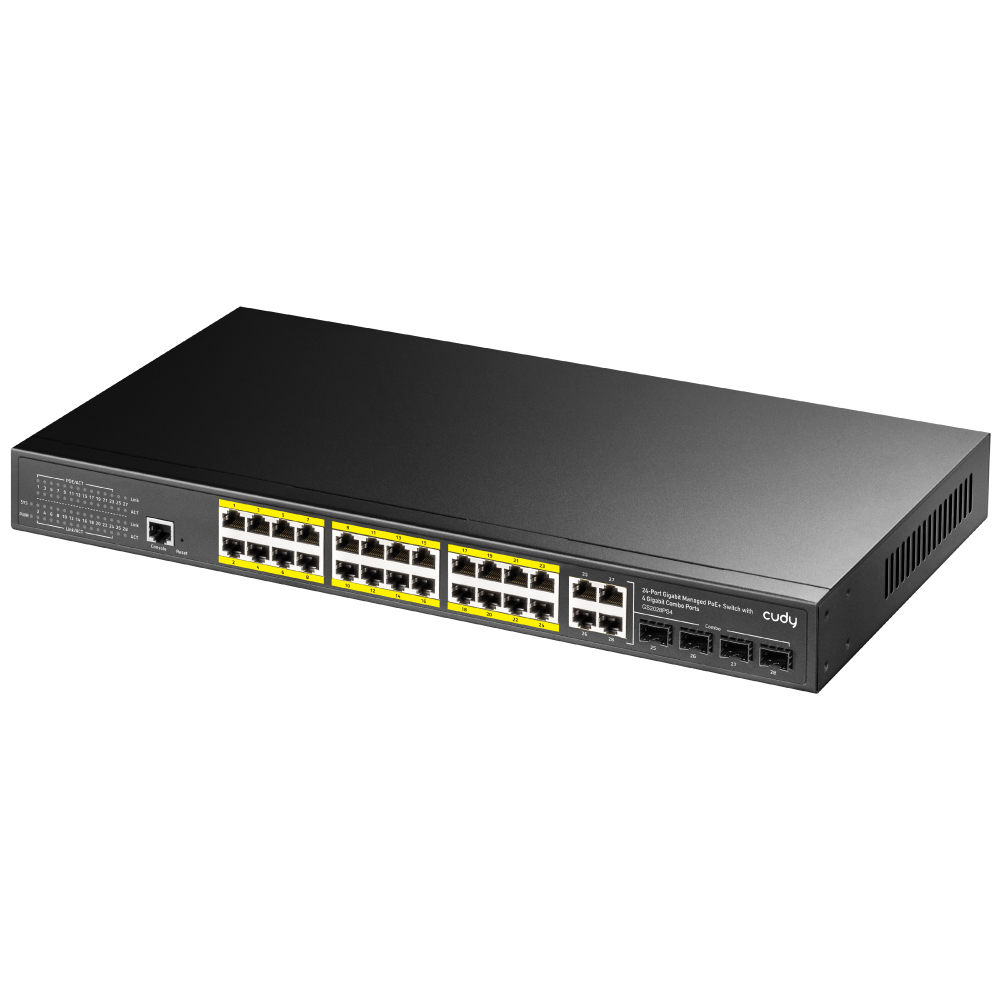 Cudy GS2028PS4-400W 24 Port Gigabit PoE 4 Port Uplink 4 Port SFP 400W Yönetilebilir PoE Switch