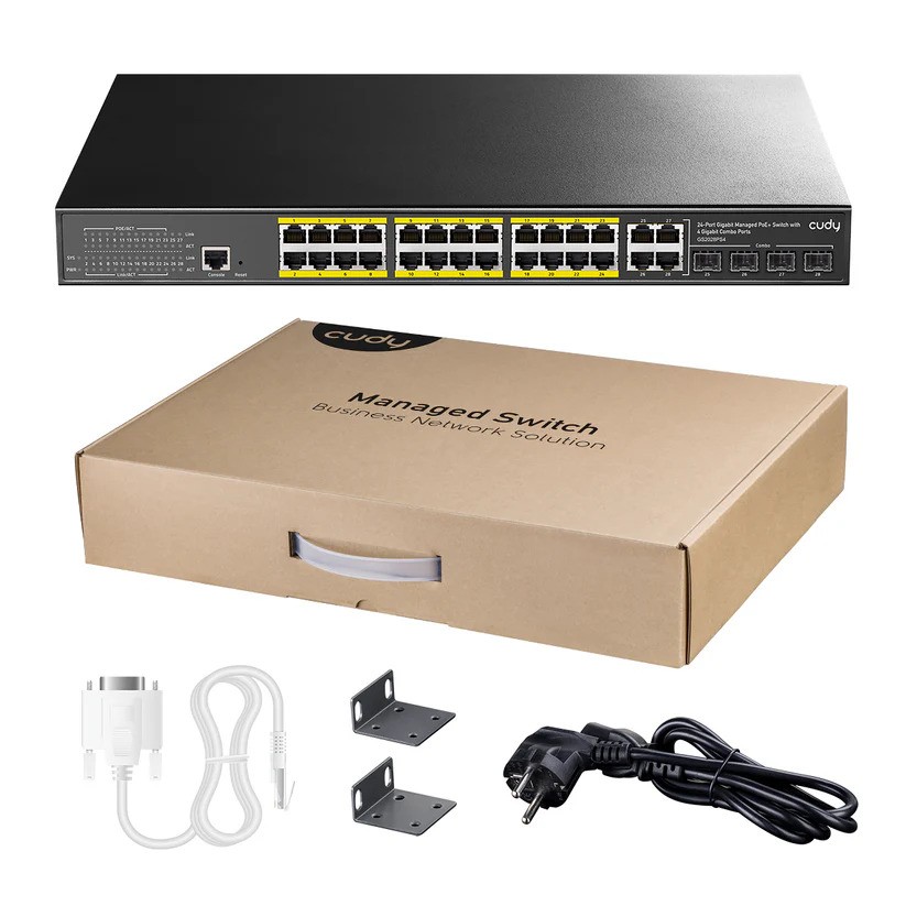 Cudy GS2028PS4-300W 24 Port Gigabit PoE 4 Port Uplink 4 Port SFP 300W Yönetilebilir PoE Switch