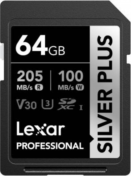 Lexar LSDSIPL064G-BNNNG 64 GB 205-100Mb/s UHS-I  V30 C10 U3 Silver Plus SD Hafıza Kartı