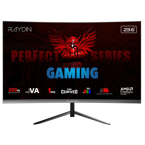 Raydin MM24RFA 23.6 inch  1920x1080 1ms 200Hz Multimedia HDMI DP R1650 Curved Oyunuc Monitörü