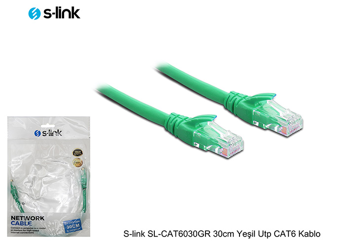 S-Link SL-CAT6030GR  0.60 Mt UTP CAT6 24AWG Yeşil Network Data Kablosu