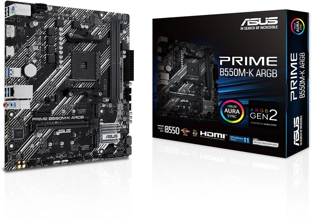 Asus PRIME B550M-K ARGB Sc-AM4 B550 DDR4 5100Mhz 2xM.2 mATX AMD Anakart