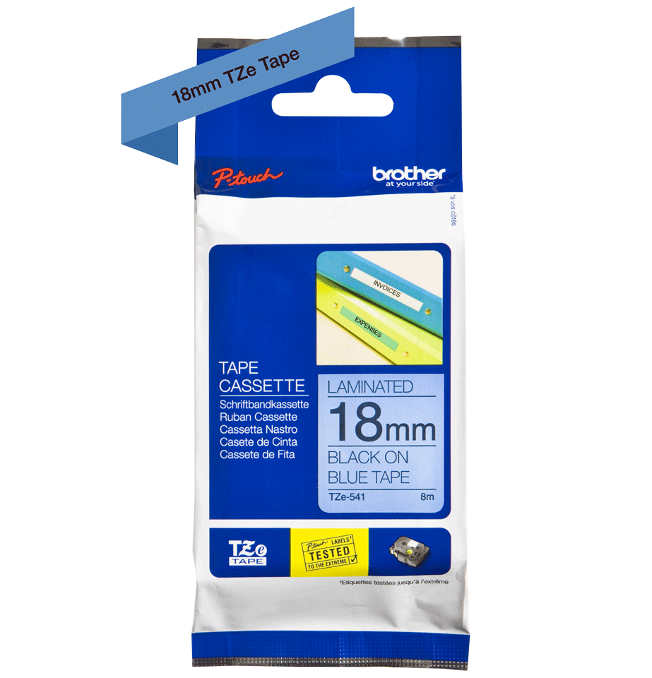 Brother TZE-541 8mt 18 mm Mavi Üzeri Siyah Laminasyonlu Etiket
