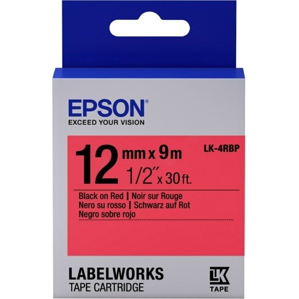 Epson LK-4RBP 9Mt 12mm Pastel Kırmızı Üzeri Siyah Etiket
