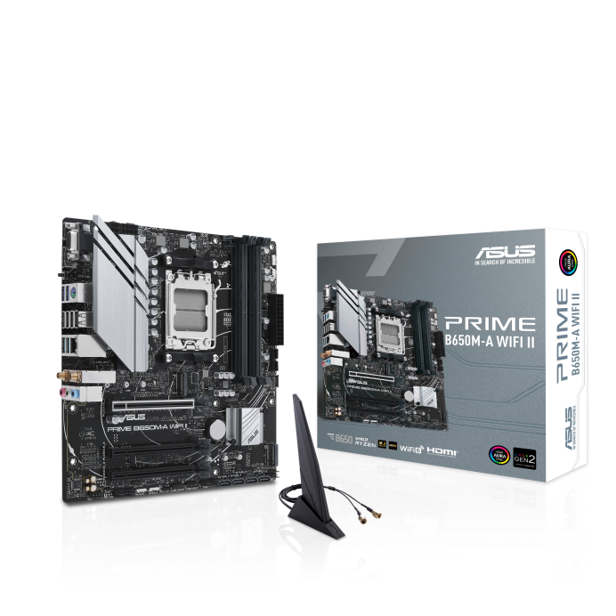 Asus PRIME B650M-A WIFI II Sc-AM5 B650 DDR5 6400Mhz 2xM2 WiFi 2.5Gbit AURA RGB mATX AMD Anakart