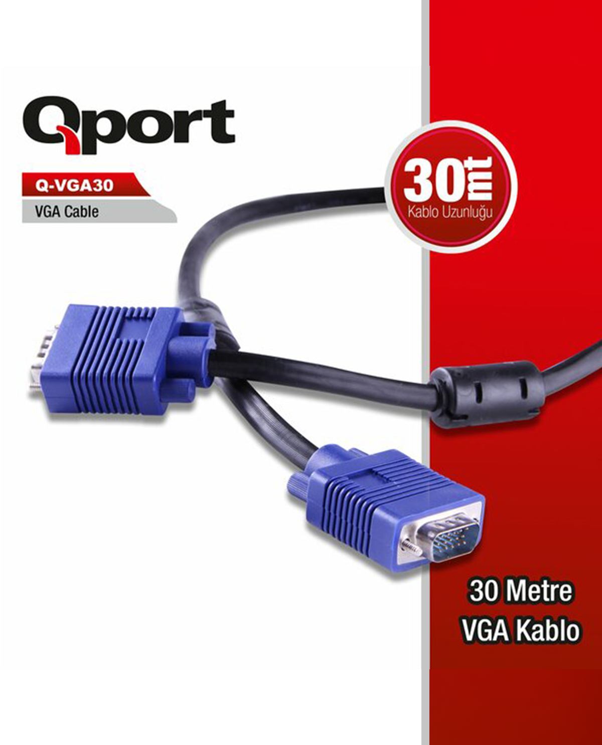 Qport Q-VGA30 30 Mt VGA to VGA Erkek-Erkek Görüntü Kablosu