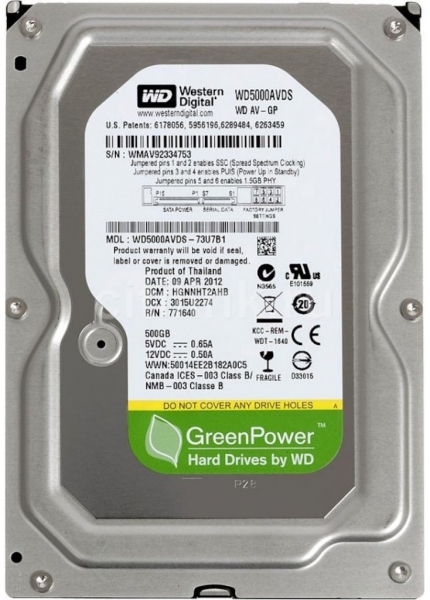 Western Digital WD5000AVDS 500 GB 7200Rpm 16MB AV-GP SATA2 3.5 inch Bilgisayar Harddisk