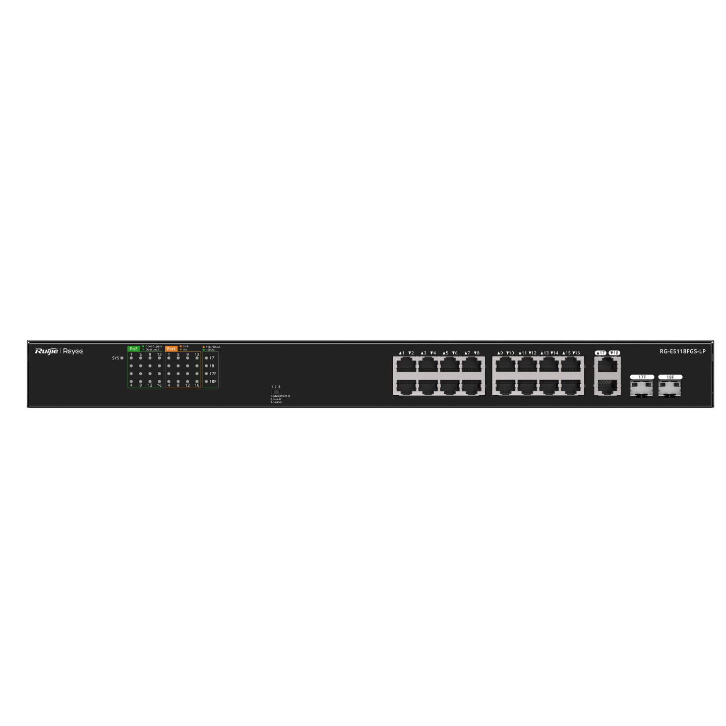 Ruijie RG-ES118FGS-LP 16 Port 100Mbps 2 Port Uplink 2 Port SFP 120W PoE Switch