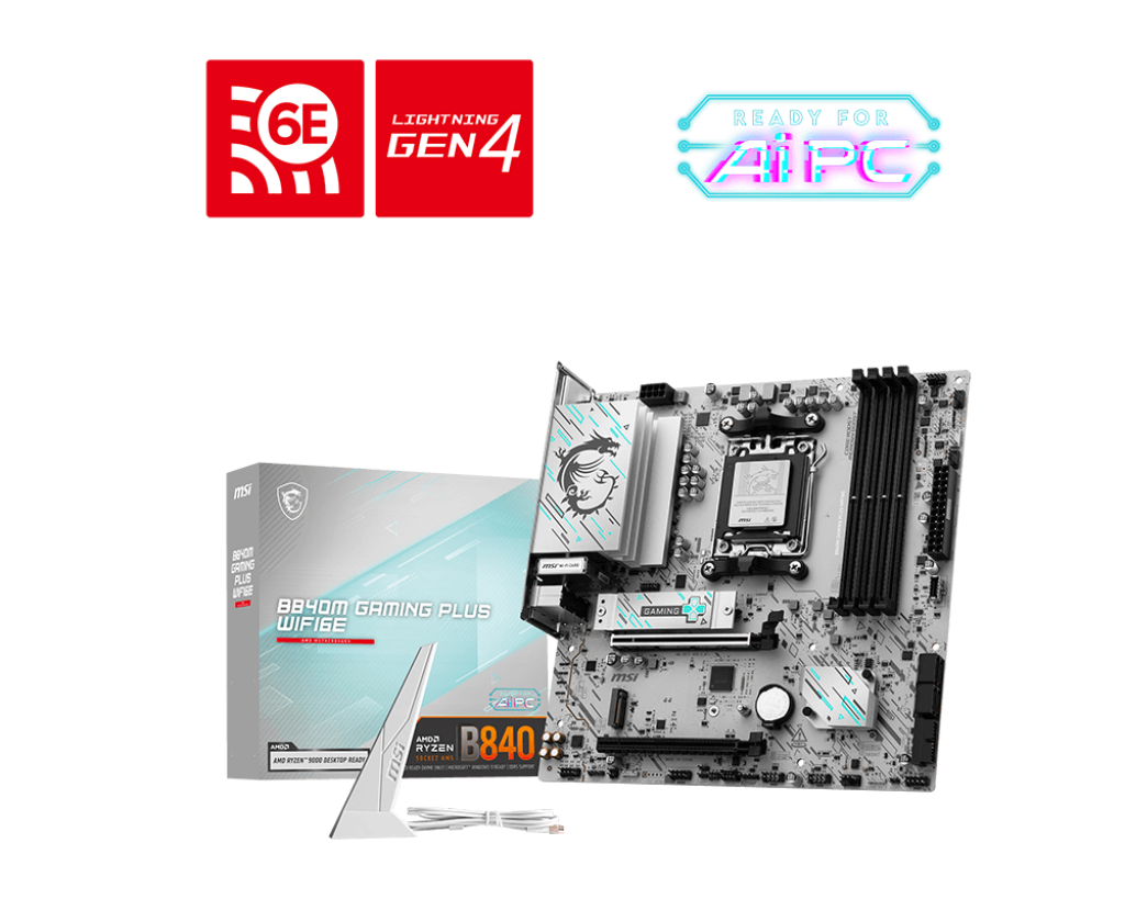 Msi B840M GAMING PLUS WIFI6E Sc-AM5 DDR5 8000Mzh 2xM2 Wi-Fi 6E 2.5Gbe mATX AMD Anakart