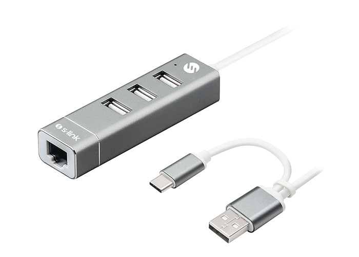 S-Link SW-U222 USB 2.0 Type C USB to RJ45 10/100 3 Port USB 2.0 Hub USB Ethernet Ağ Adaptör