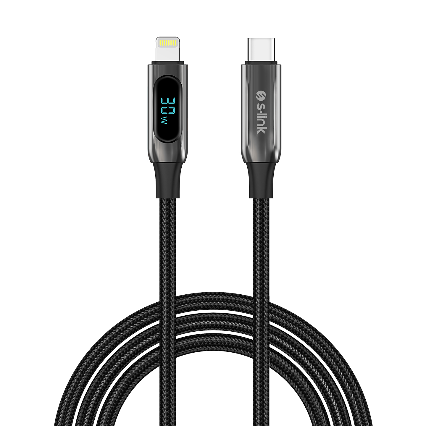S-Link Armor CL-030 1 Mt USB Type C to Lightning 30W PD Örgülü LED Başlıklı Siyah Hızlı Şarj Kablosu