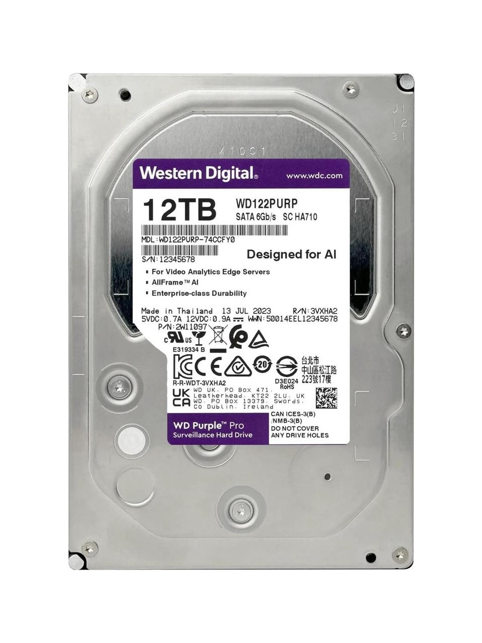 Western Digital WD122PURP 12 TB 7200Rpm 512Mb SATA3 3.5 inhc Pruple Pro Bilgisayar Harddisk