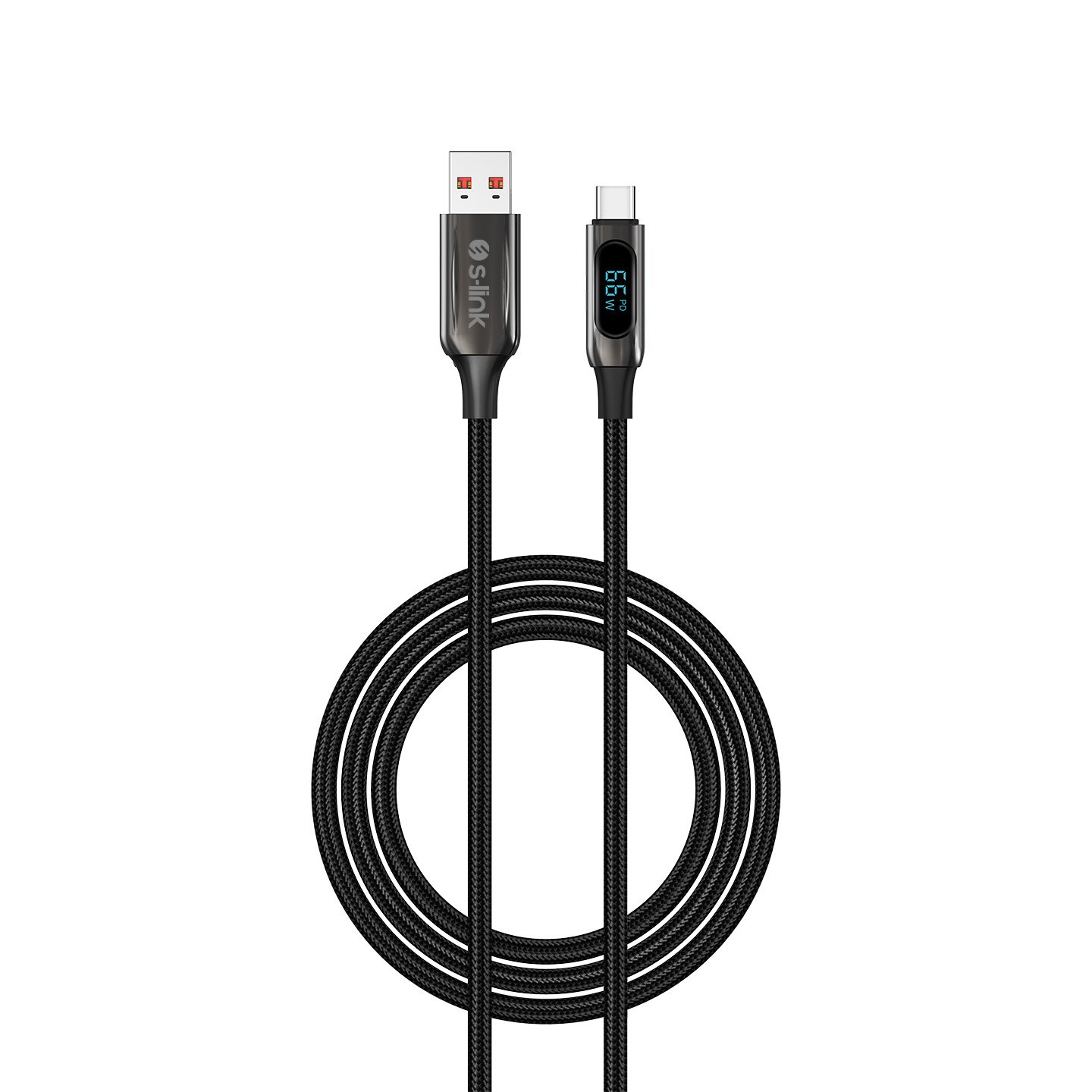S-Link UC-066 1 MT USB to USB Type C 66W Örgülü Led Başlıklı Hızlı Şarj Kablosu