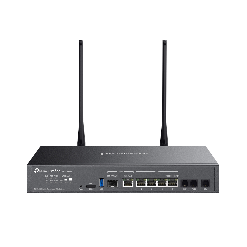 Tp-Link Omada DR3220V-4G 4 Port Gigabit 1 Port SFP 2 Port FXS Sim Yuvalı DSL Gateway