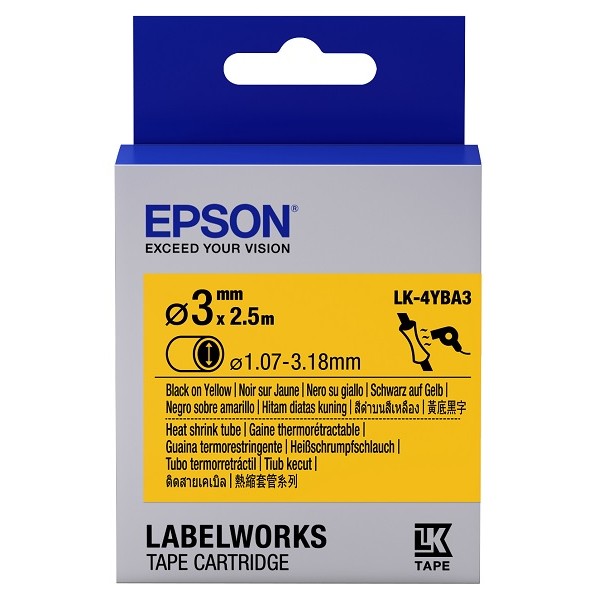 Epson LK-4YBA3 2.5Mt 1.07-3.18mm Sarı Üzeri Siyah Makaron