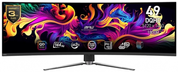 Msi MPG 491CQP QD-OLED 49 inch 5120x1440 0.03ms 144Hz HDMI DP Adaptive-Sync Curved Monitör