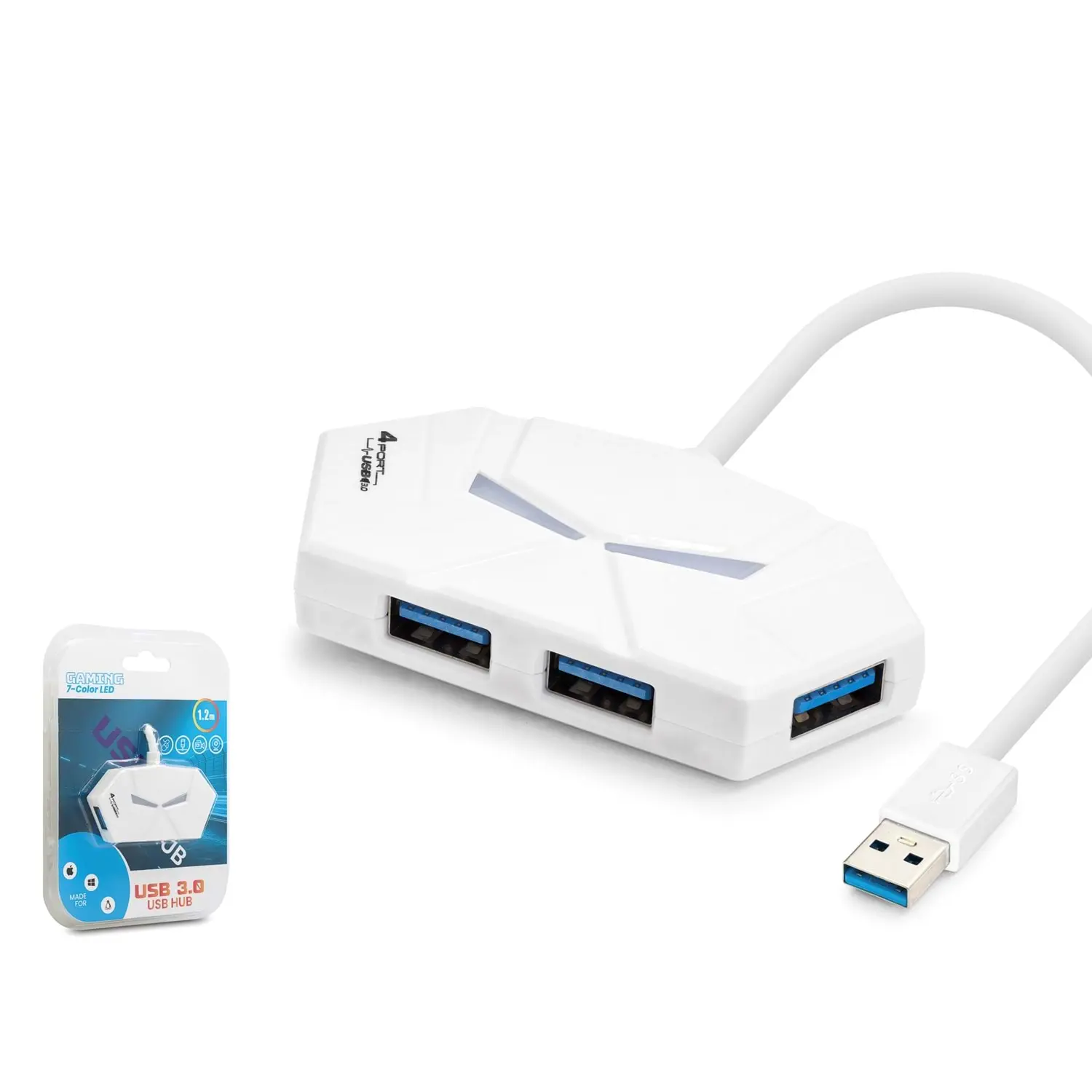 Hadron HDX7051 Usb 3.0 to 4 Port USB 3.0 7 Renk Led Gaming Beyaz Usb Çoklayıcı