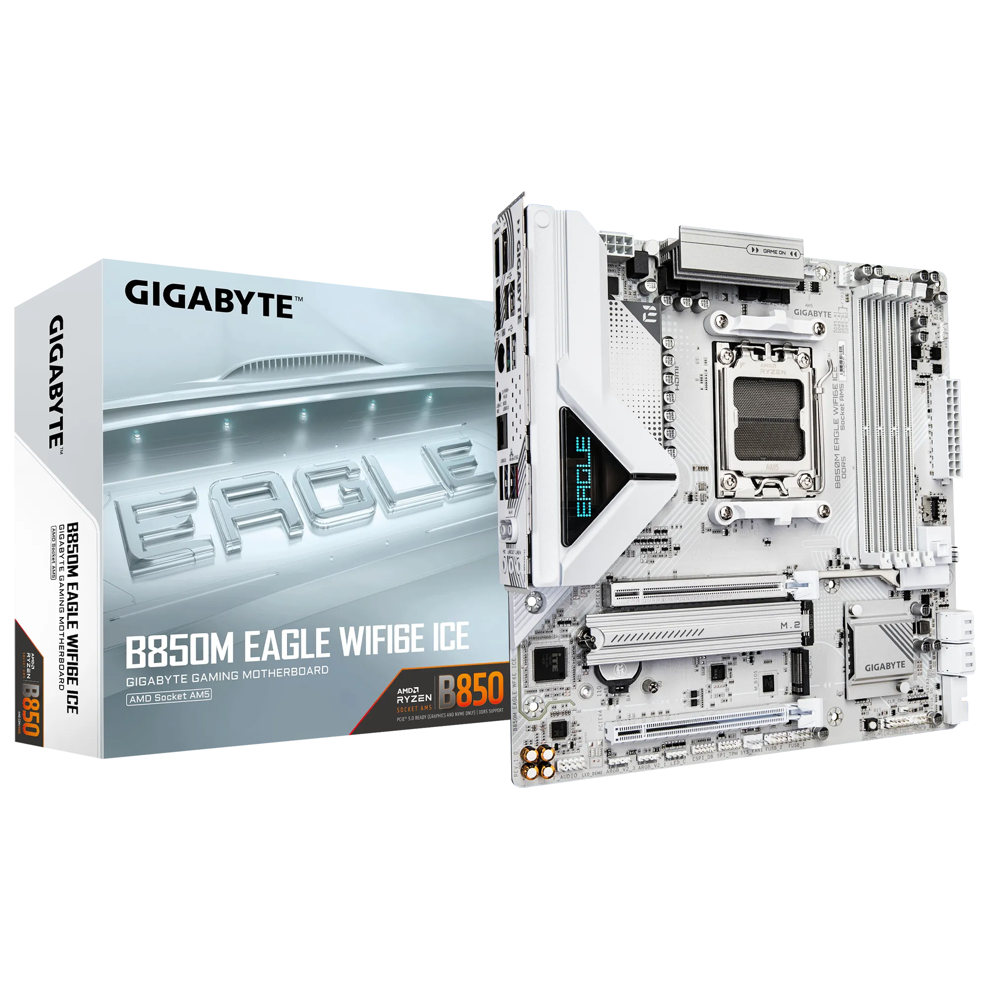 Gigabyte B850M EAGLE WIFI6E ICE Sc-AM5 DDR5 8200Mzh 2xM2 2.5Gbe Wi-Fi 6E ATX AMD Anakart