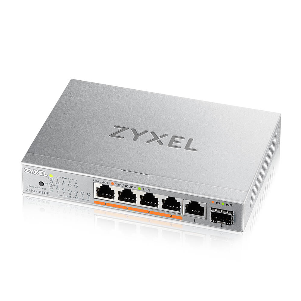 Zyxel XMG-105HP-EU0101F 5 Port 2.5Gbit Poe 1 Port SFP 70W Masaüstü Metal Kasa PoE Switch