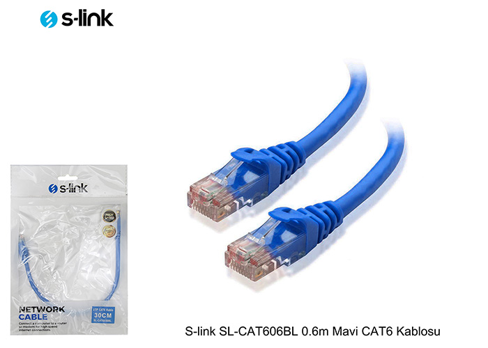 S-Link SL-CAT606BL 0.60 Mt UTP CAT6 AWG24 Mavi Patch Cord Kablo