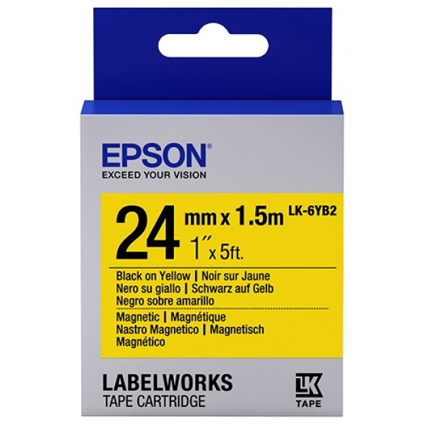 Epson LK-6YB2 1.5Mt 24mm Mıknatıslı Sarı Üzeri Siyah Etiket