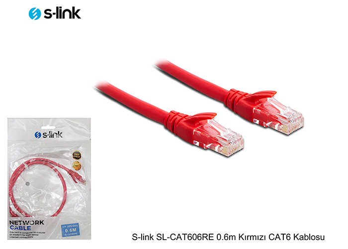 S-Link SL-CAT606RE 0.60 Mt UTP CAT6 AWG24 Kırmızı Patch Cord Kablo