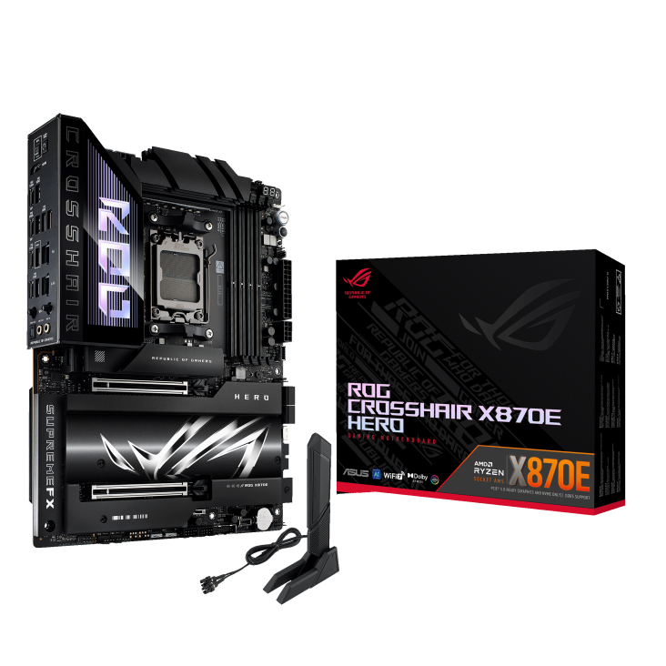 Asus ROG CROSSHAIR X870E HERO Sc-AM5 X870E DDR5 8400Mhz 5xM2 WIFI7 2.5Gbit ATX AMD Anakart