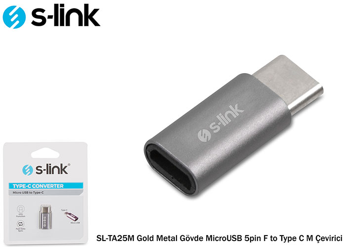 S-Link SL-TA25M Micro Usb to USB Type C 5pin Erkek-Dişi Metal Dönüşütürücü