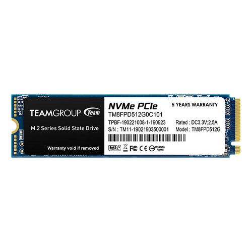 Team TM8FPD512G0C101 512 GB MP33 Pro 2100-1700Mb/s 22x80 NVMe m.2 SSD Harddisk